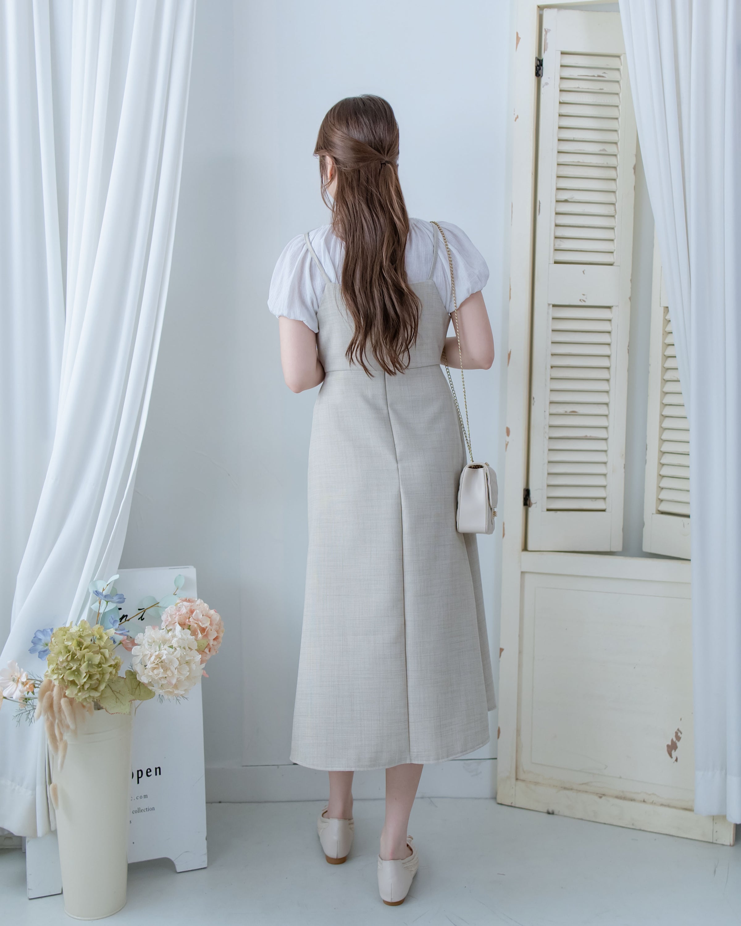 Light Tweed Vest Dress 防皺十字花紋修腰吊帶裙/ DS1118