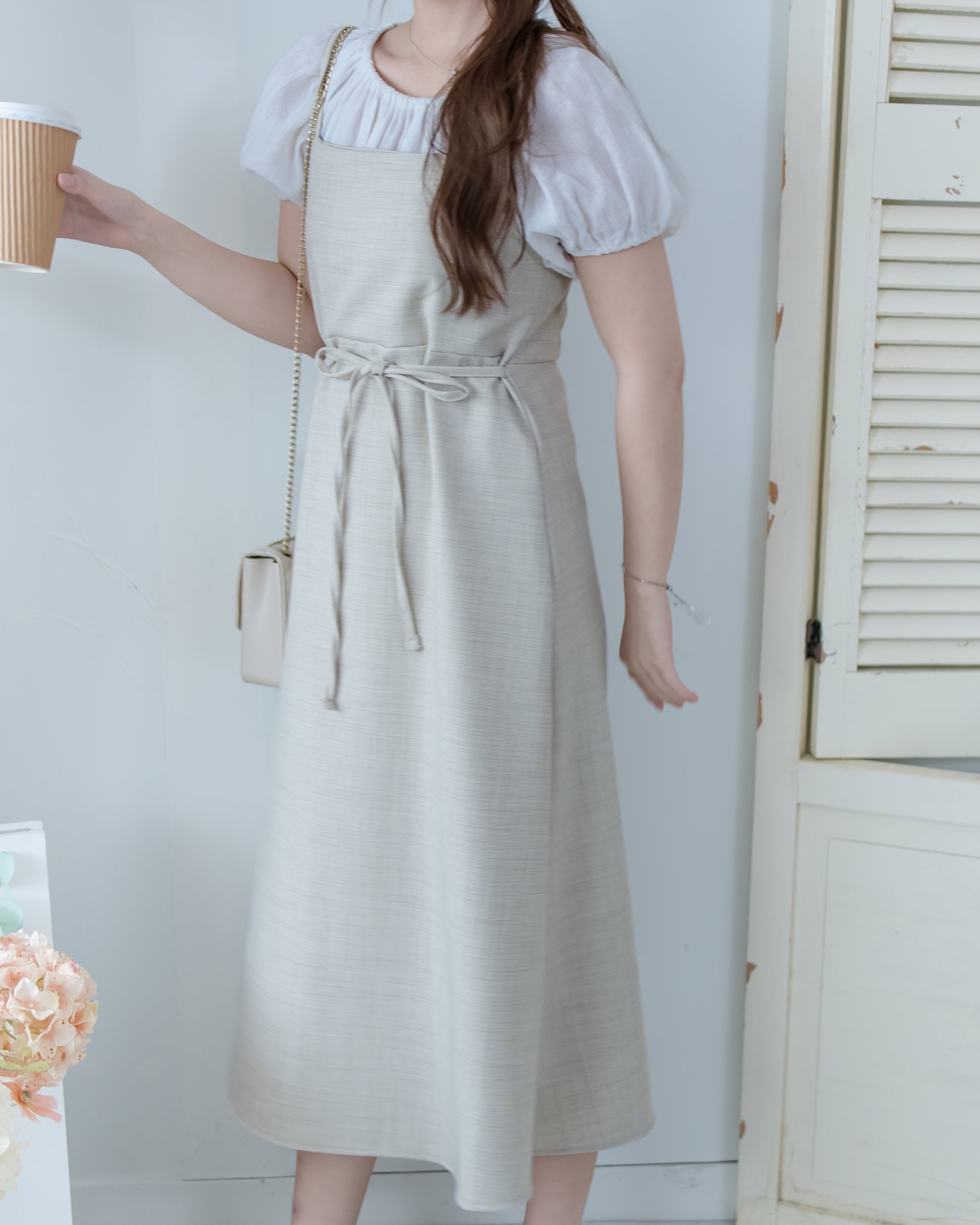 Light Tweed Vest Dress 防皺十字花紋修腰吊帶裙/ DS1118