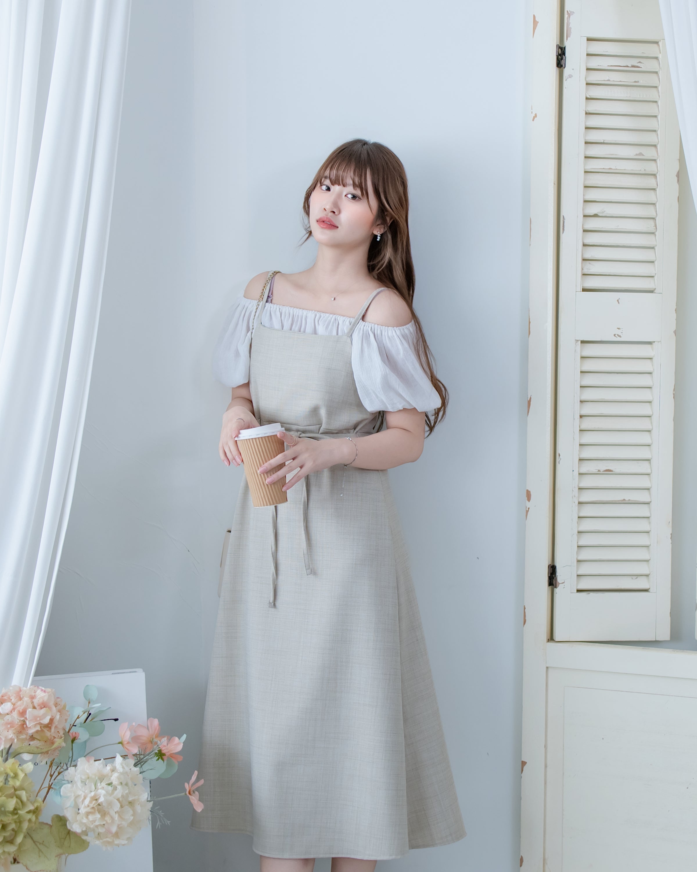 Light Tweed Vest Dress 防皺十字花紋修腰吊帶裙/ DS1118