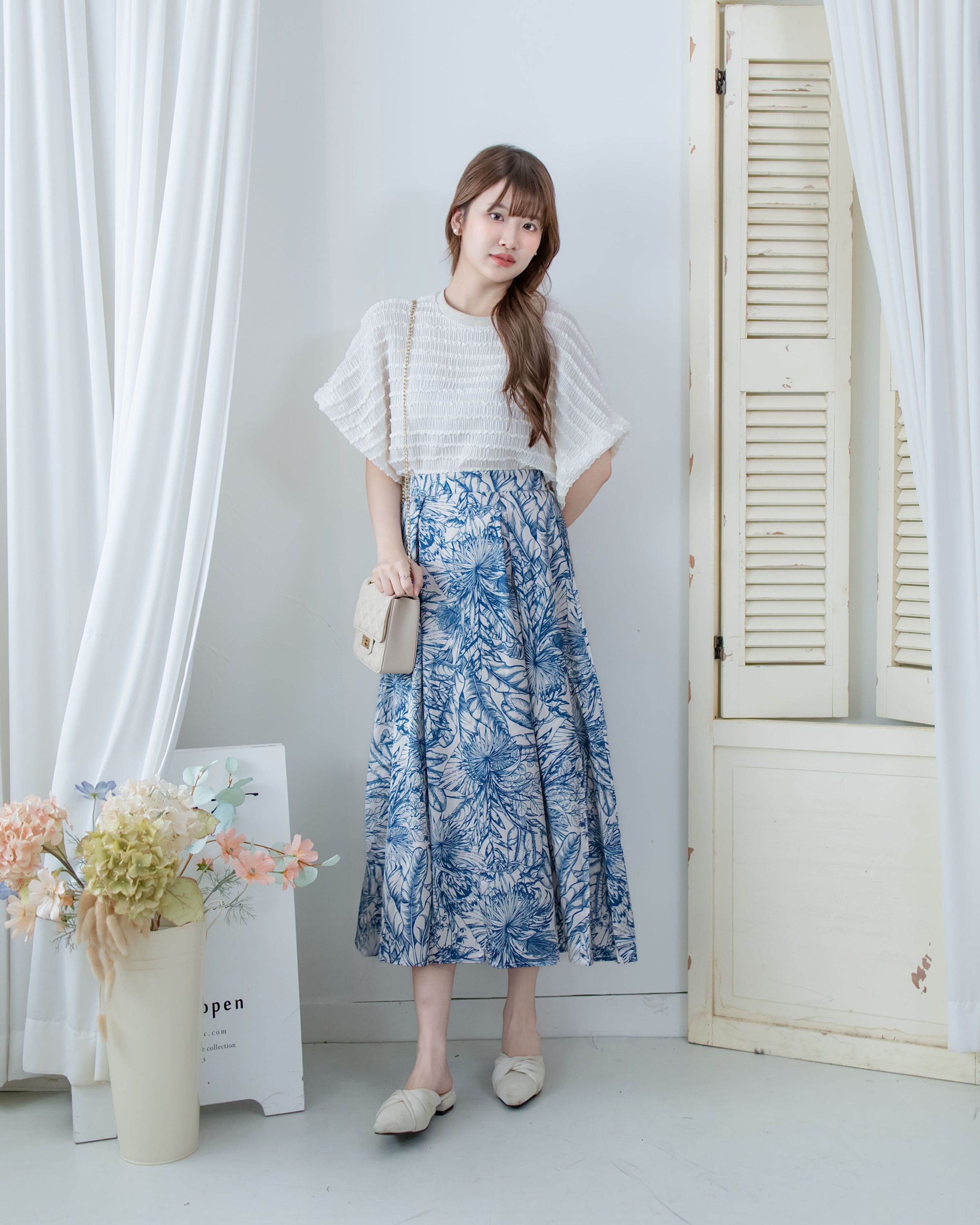 Cloud Beige Set 雲朵細褶彈性裙褲套裝/ SE9224 (pre-order 5月28截單)