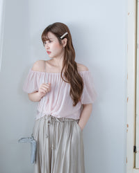 Romantic Puff Blouse 薄紗泡泡袖彈性領上衣/ TP9223