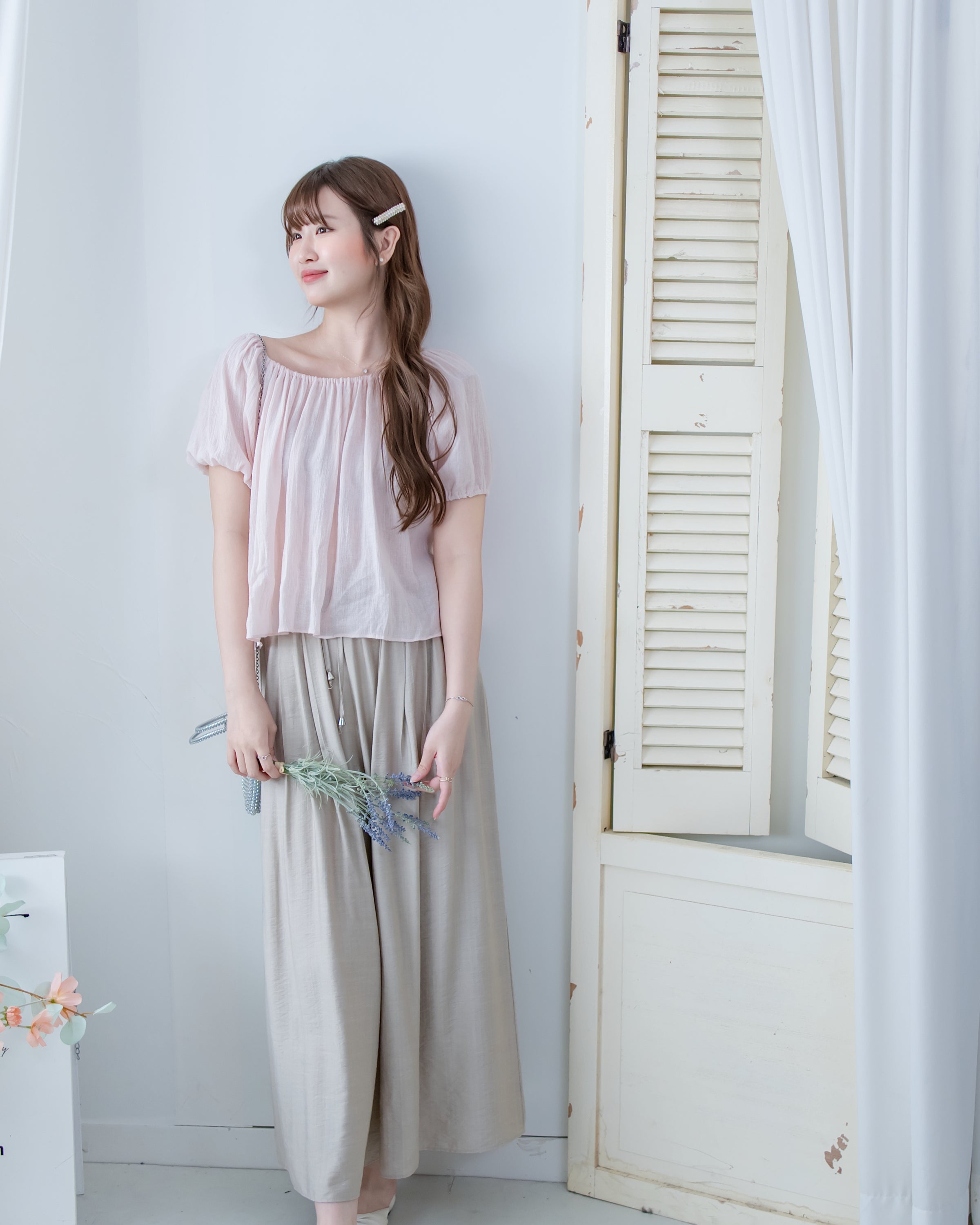 Glossy Wide Leg Pants 光澤感金飾點綴傘裙褲/ PT8479 (pre-order 5月28截單)
