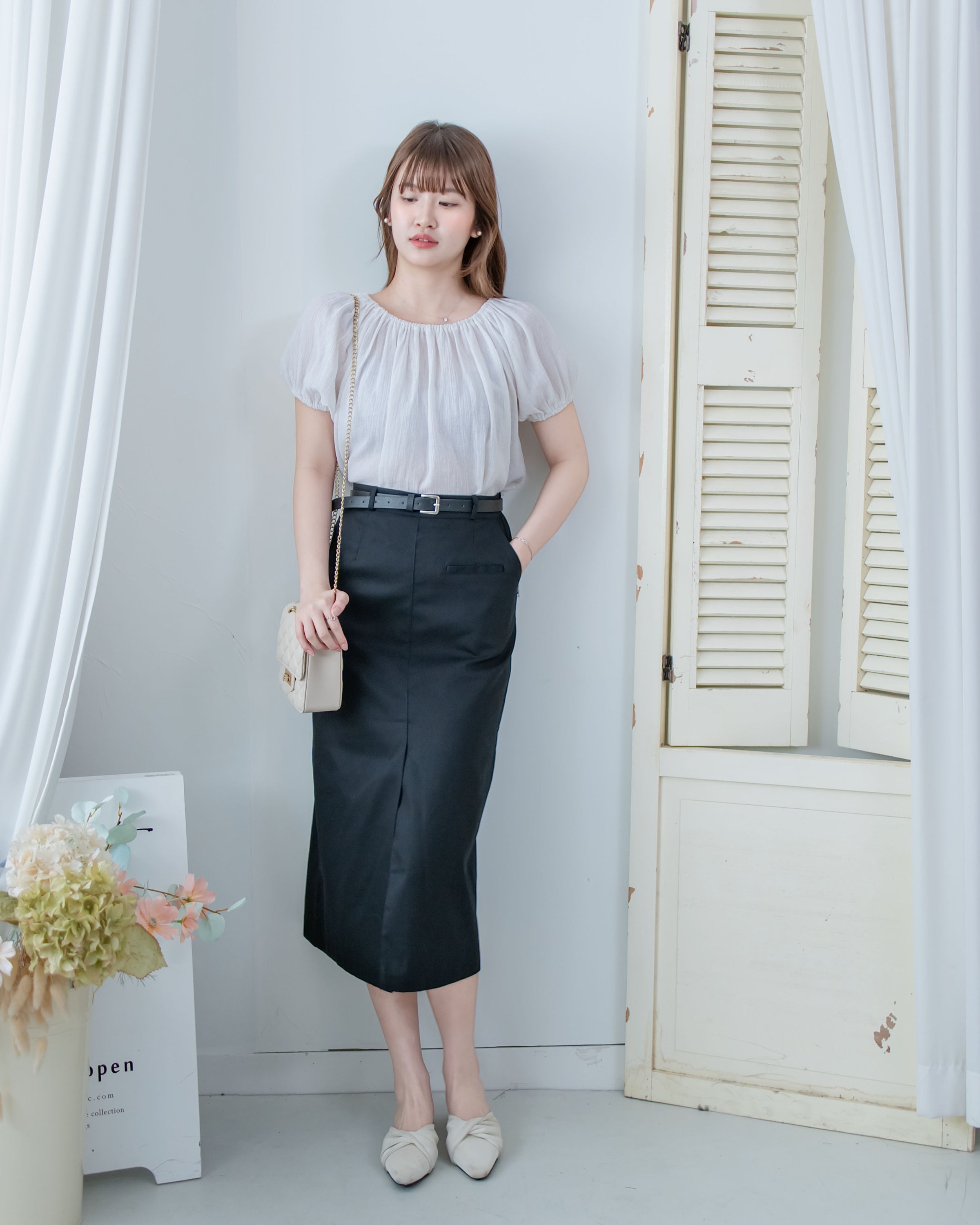 Urban Belt Skirt 俐落修身H型腰帶裝飾半裙/ SK8942