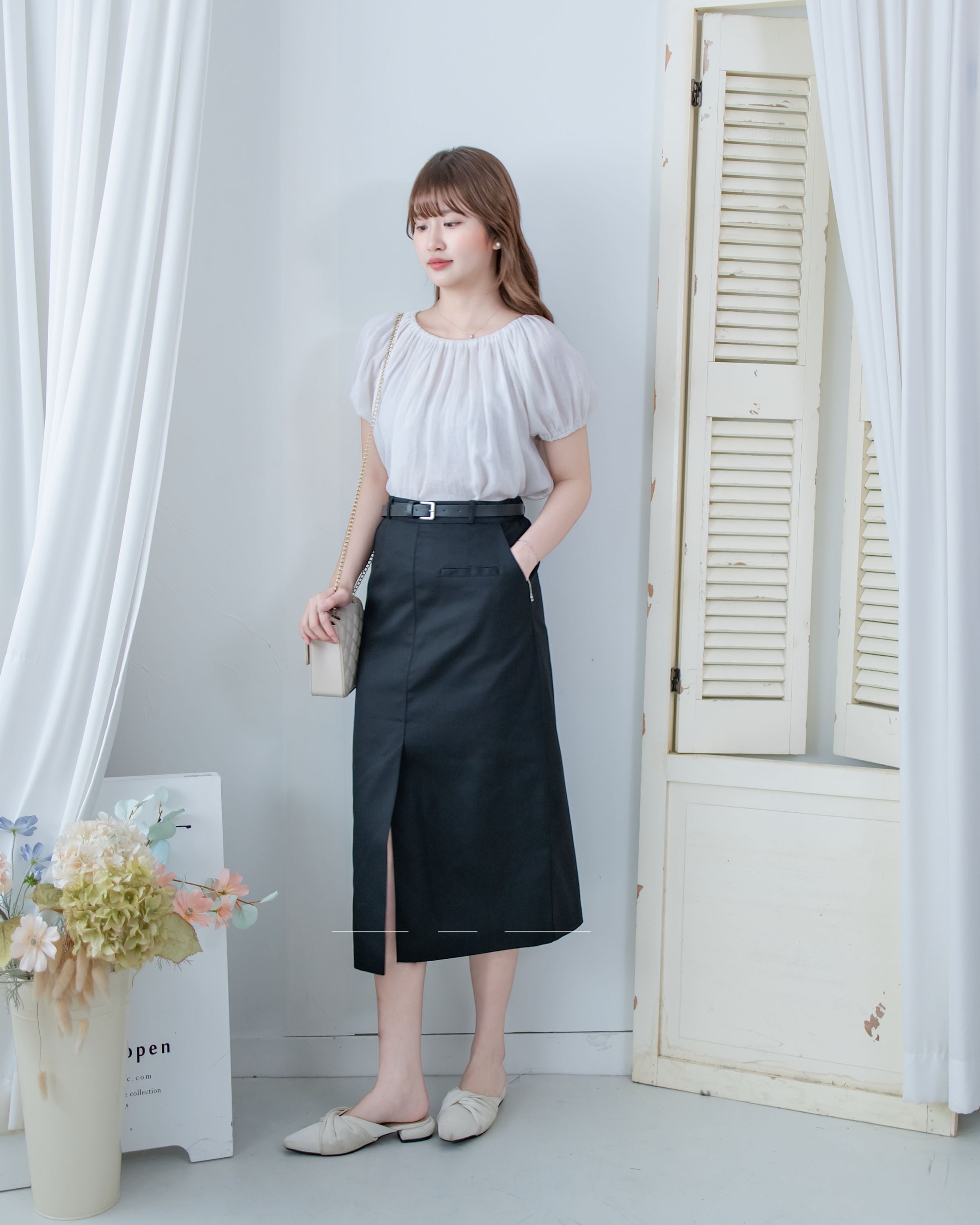 Urban Belt Skirt 俐落修身H型腰帶裝飾半裙/ SK8942