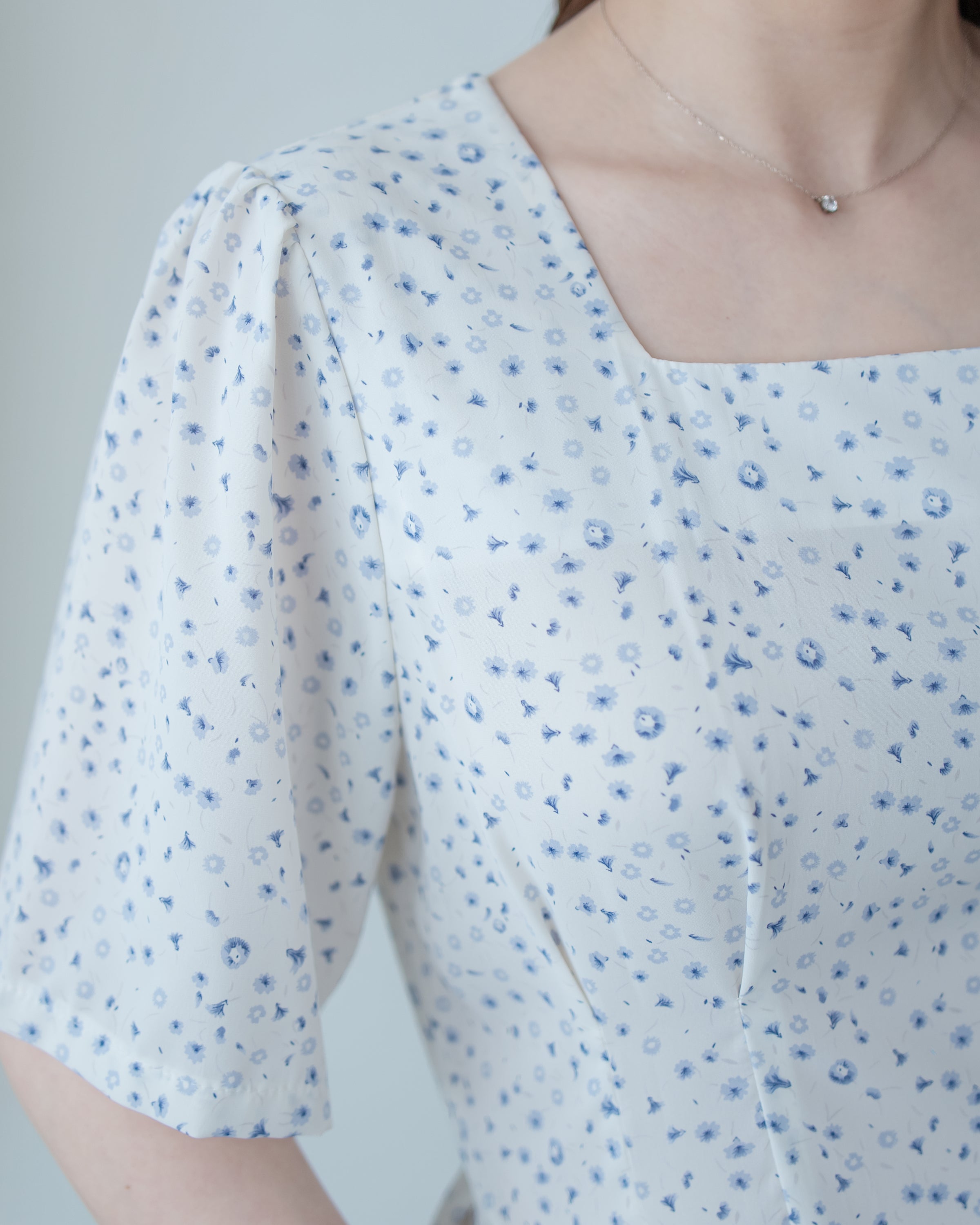 Floral Fishtail Dress 法式方領立體腰褶魚尾印花口袋連身裙/ DS1131 (pre-order)