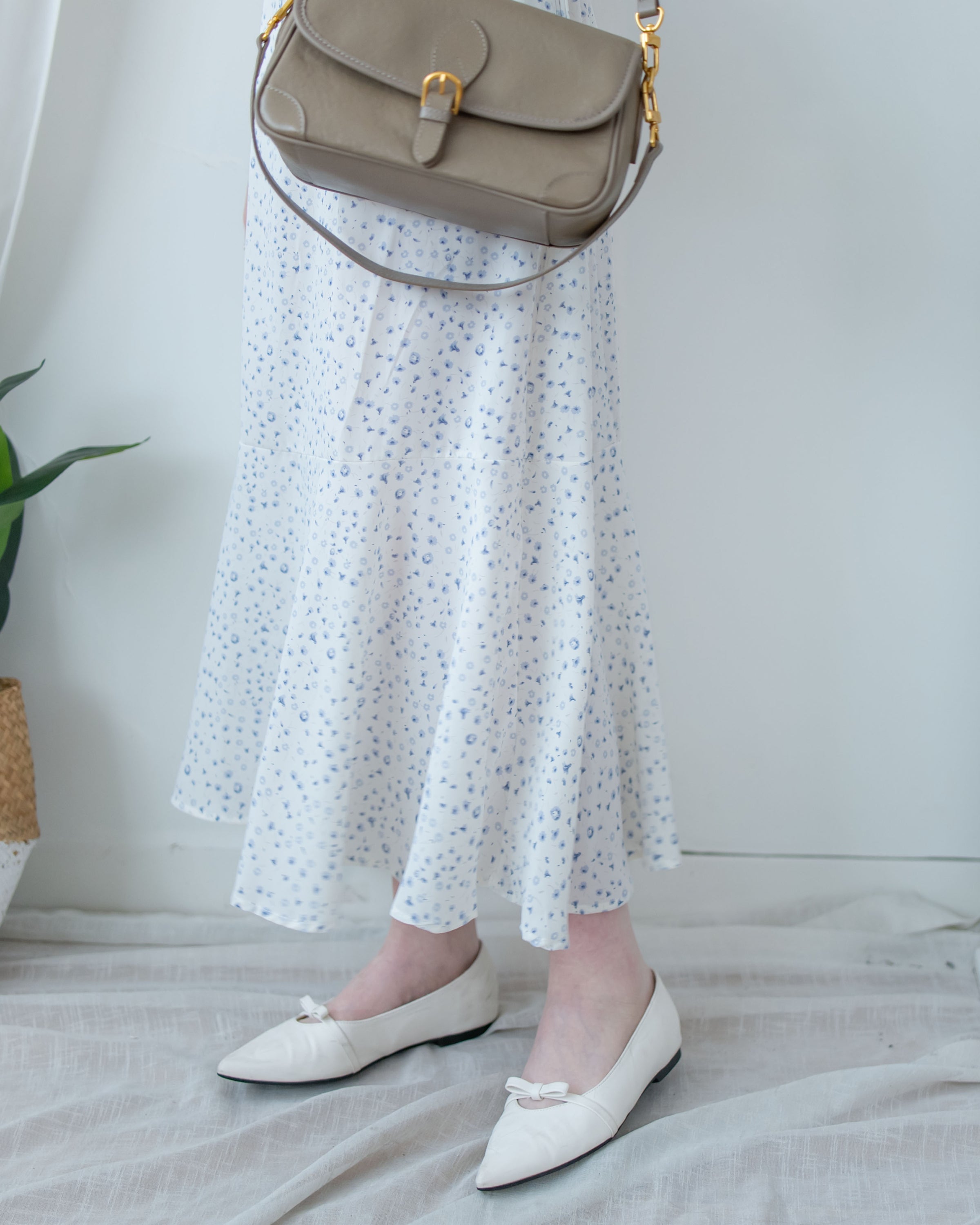 Floral Fishtail Dress 法式方領立體腰褶魚尾印花口袋連身裙/ DS1131 (pre-order)