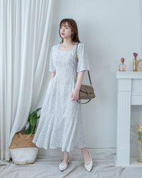 Floral Fishtail Dress 法式方領立體腰褶魚尾印花口袋連身裙/ DS1131 (pre-order)