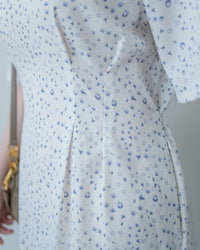 Floral Fishtail Dress 法式方領立體腰褶魚尾印花口袋連身裙/ DS1131 (pre-order)