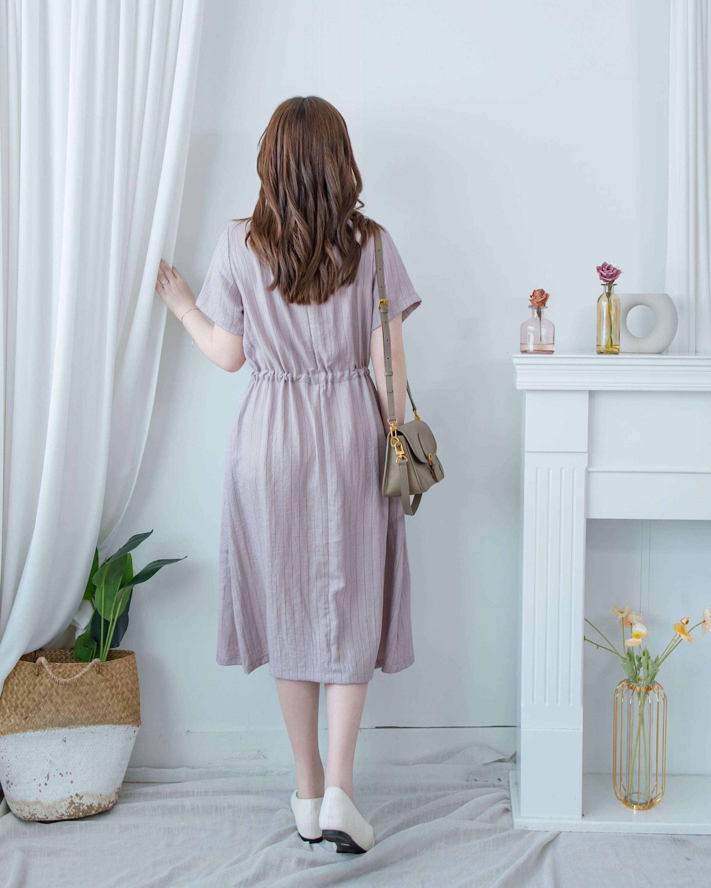 [intent label/ intent 製] Stripe Dress 法式細條防皺棉感口袋連身裙/ DSA8004