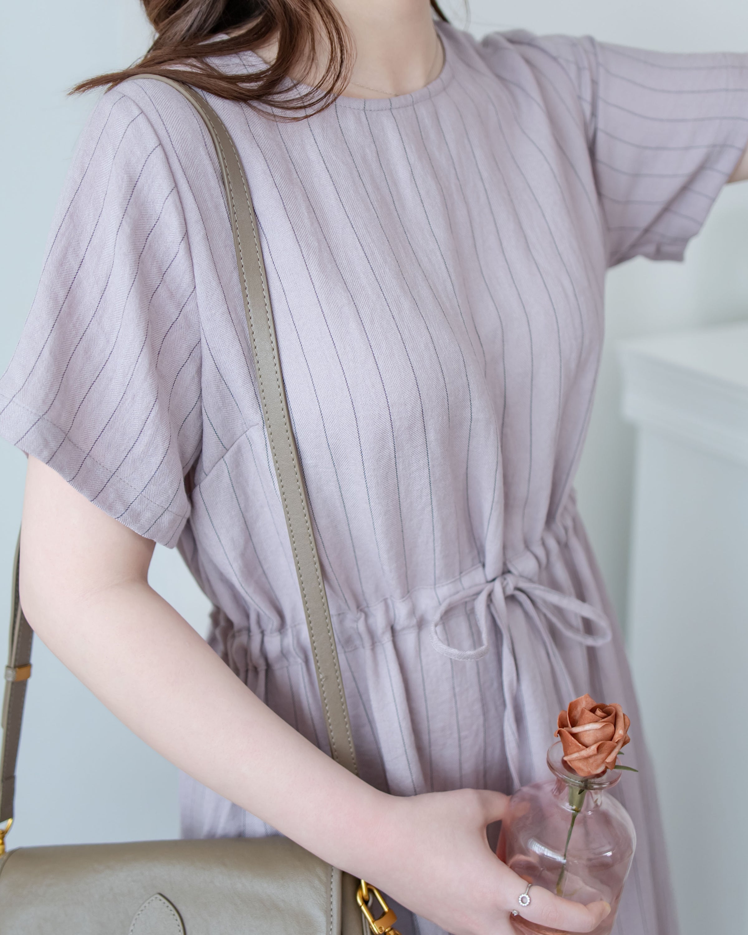 [intent label/ intent 製] Stripe Dress 法式細條防皺棉感口袋連身裙/ DSA8004