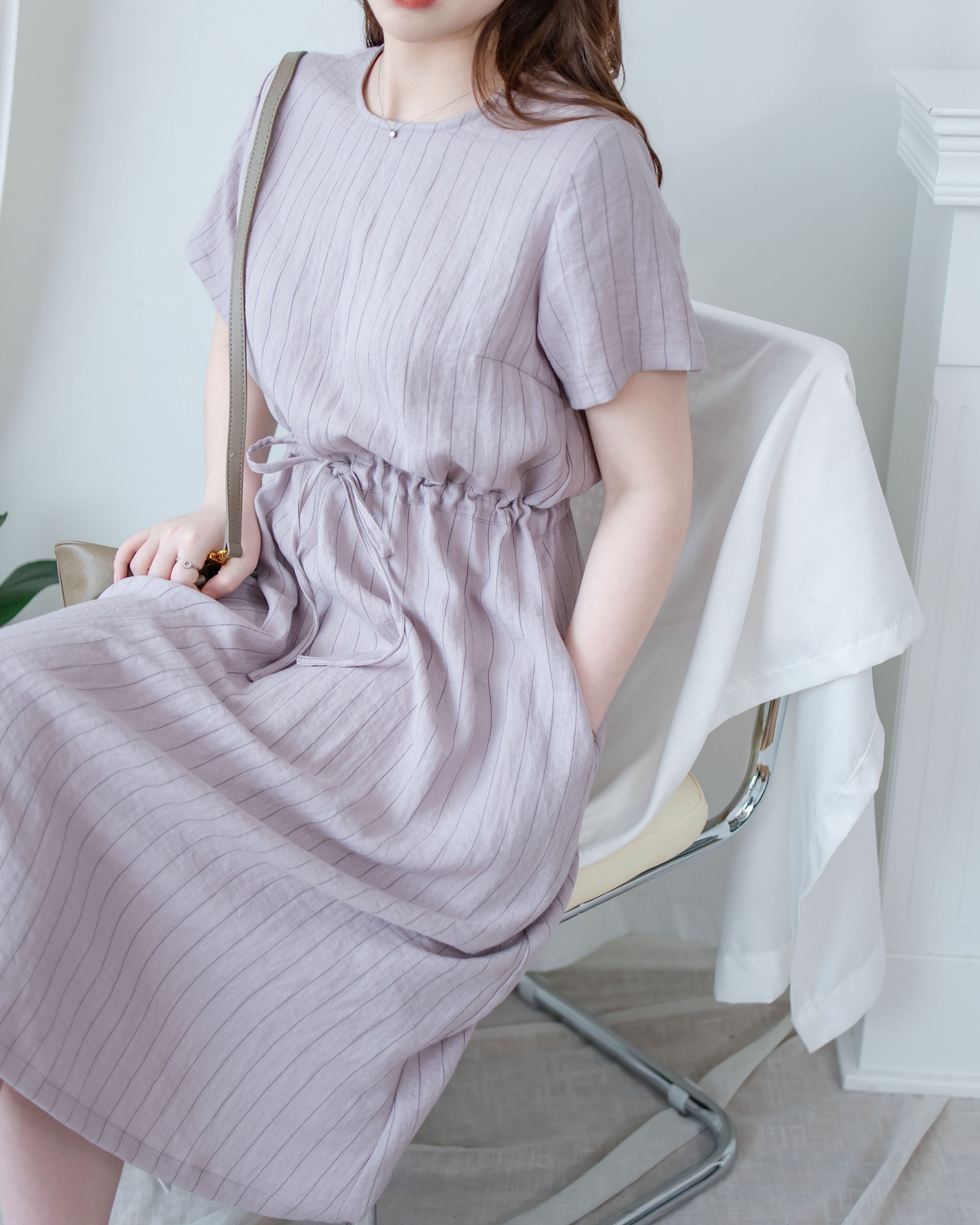 [intent label/ intent 製] Stripe Dress 法式細條防皺棉感口袋連身裙/ DSA8004