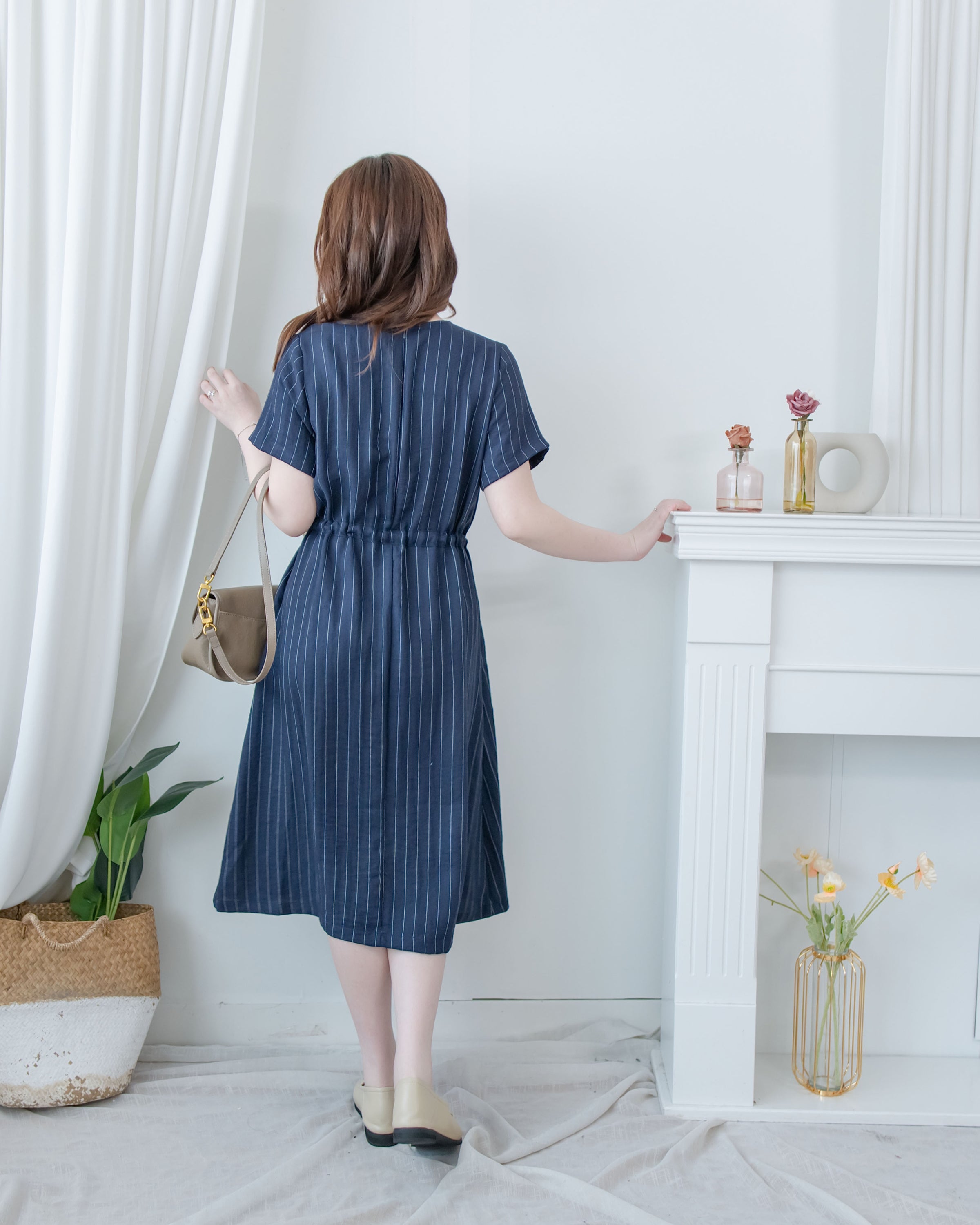 [intent label/ intent 製] Stripe Dress 法式細條防皺棉感口袋連身裙/ DSA8004