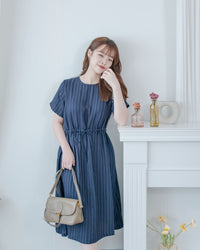[intent label/ intent 製] Stripe Dress 法式細條防皺棉感口袋連身裙/ DSA8004