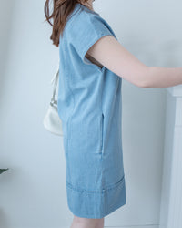 Denim Aline Dress 隨性輕身拼線設計膝上牛仔連身裙/ DS1116