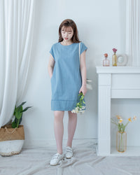 Denim Aline Dress 隨性輕身拼線設計膝上牛仔連身裙/ DS1116