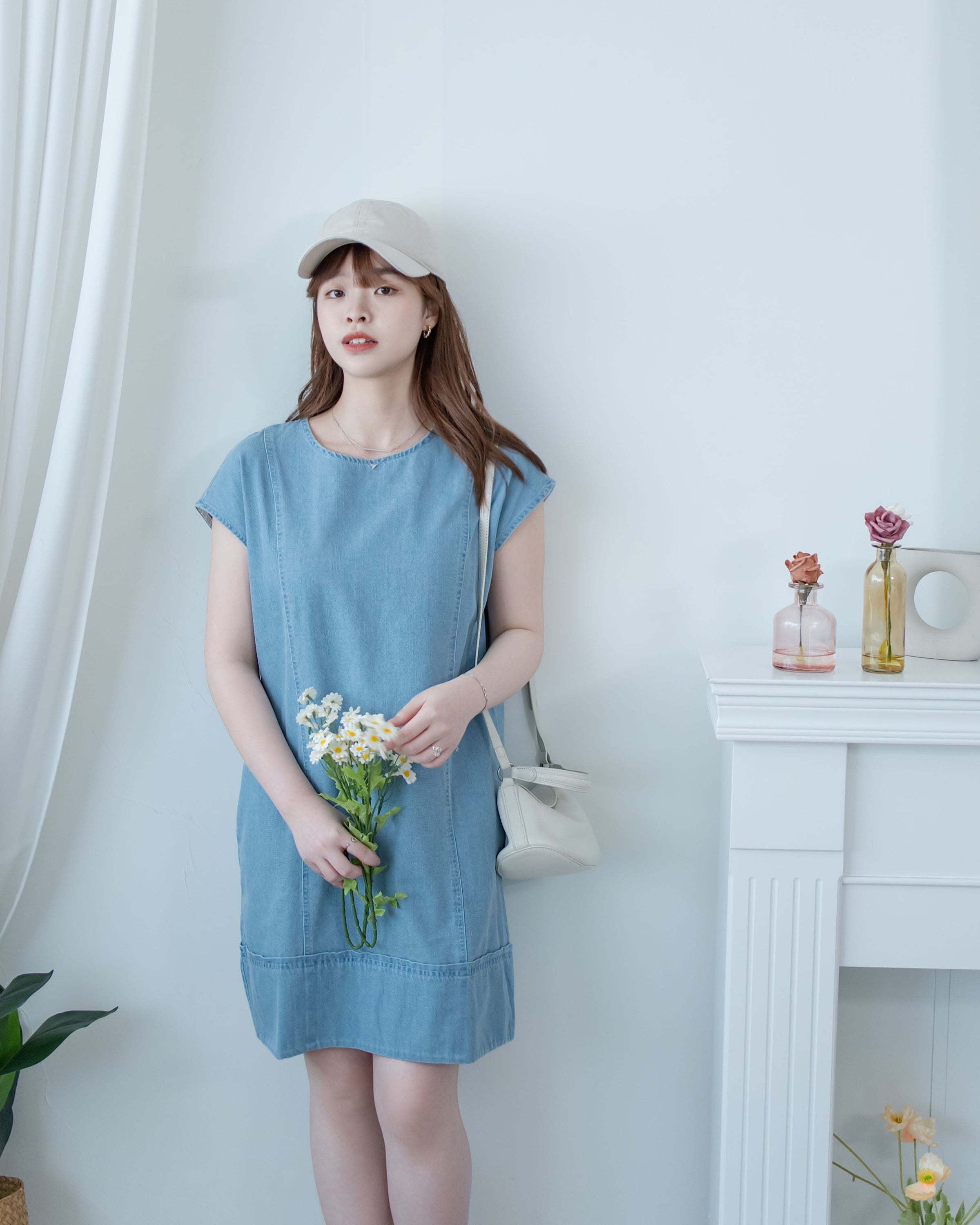 Denim Aline Dress 隨性輕身拼線設計膝上牛仔連身裙/ DS1116