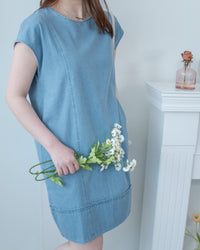 Denim Aline Dress 隨性輕身拼線設計膝上牛仔連身裙/ DS1116