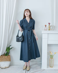 Stitch Linen Dress 明線車邊輕復古腰帶修腰連身裙/ DS1125