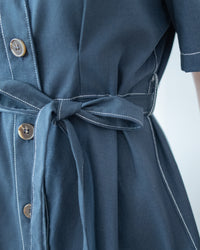 Stitch Linen Dress 明線車邊輕復古腰帶修腰連身裙/ DS1125