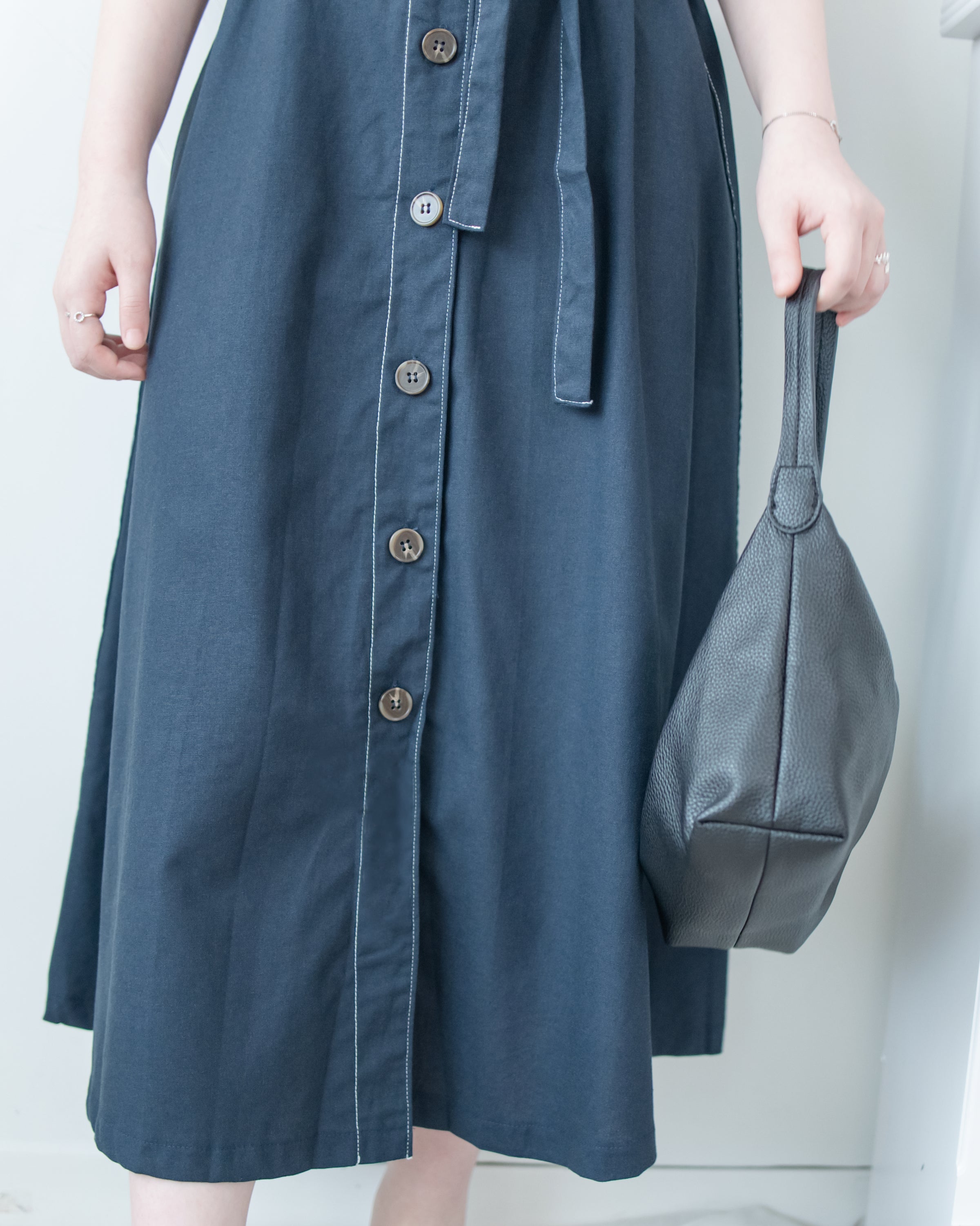 Stitch Linen Dress 明線車邊輕復古腰帶修腰連身裙/ DS1125