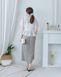 Pleated Shimmer Skirt 微光澤防皺顯瘦直條紋口袋長裙/ SK8943 (pre-order black)