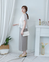 Pleated Shimmer Skirt 微光澤防皺顯瘦直條紋口袋長裙/ SK8943 (pre-order black)