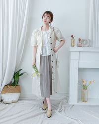 Pleated Shimmer Skirt 微光澤防皺顯瘦直條紋口袋長裙/ SK8943 (pre-order black)