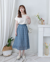 [intent label/intent製 ] Check Branches Skirt 顯細腰線格子花枝雪紡傘裙/ SKA8001