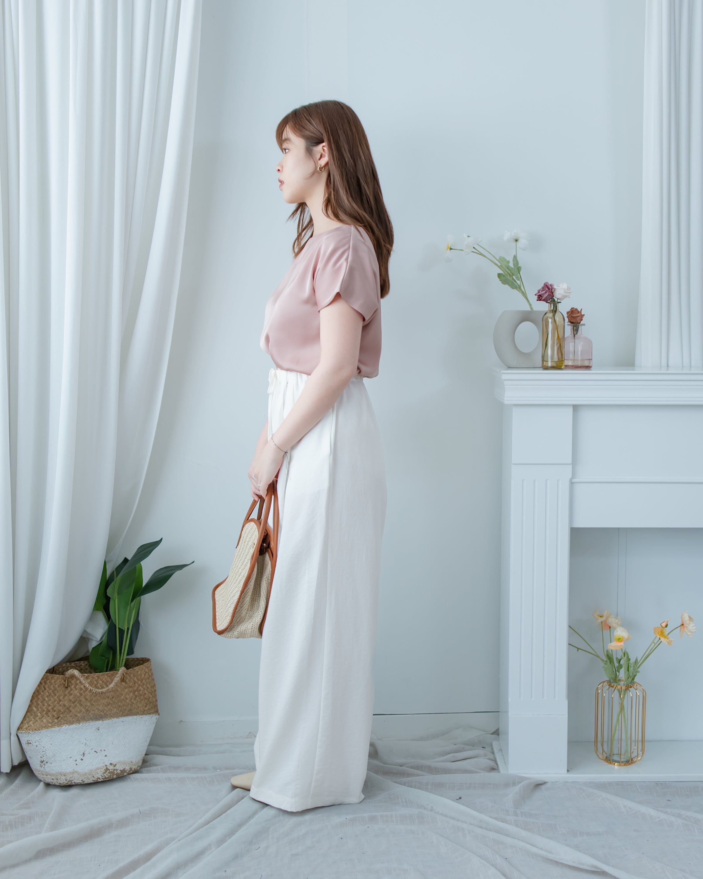 [intent label/ intent 製] champagne Blouse 香檳色澤無肩線質感上衣/ TPA8002