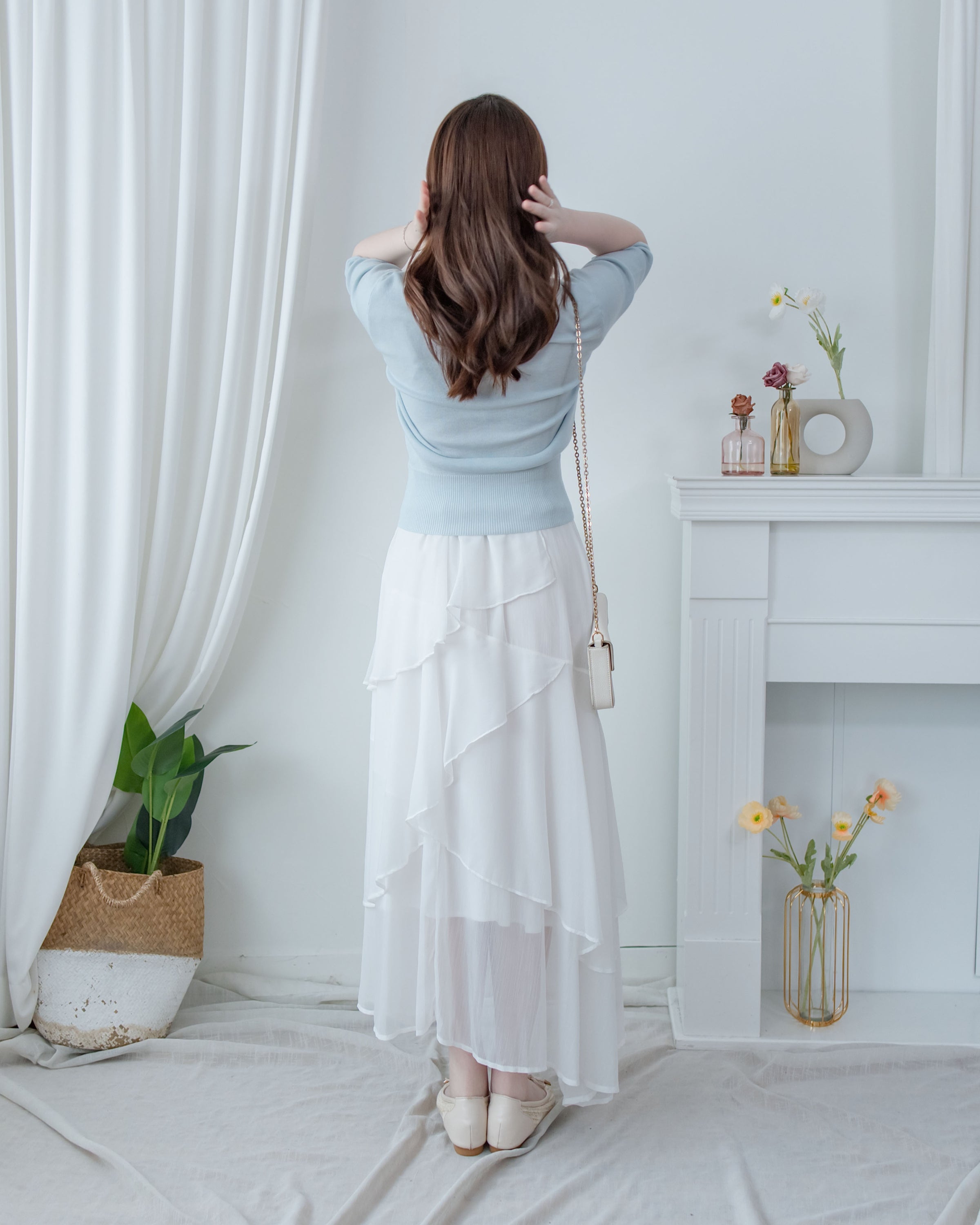 Wrap Knit Top 溫柔交疊領隨性織紋針織上衣/ TP9226 (pre-order mintblue)