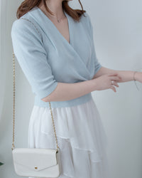 Wrap Knit Top 溫柔交疊領隨性織紋針織上衣/ TP9226 (pre-order mintblue)