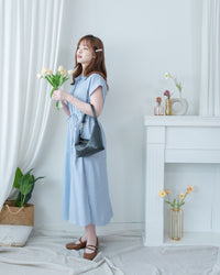 Linen Stripe Dress 法式藍白條紋翻褶袖綁帶連身裙/ DS1129 (Pre-order)