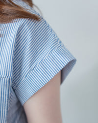 Linen Stripe Dress 法式藍白條紋翻褶袖綁帶連身裙/ DS1129 (Pre-order)