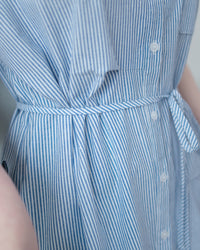 Linen Stripe Dress 法式藍白條紋翻褶袖綁帶連身裙/ DS1129 (Pre-order)