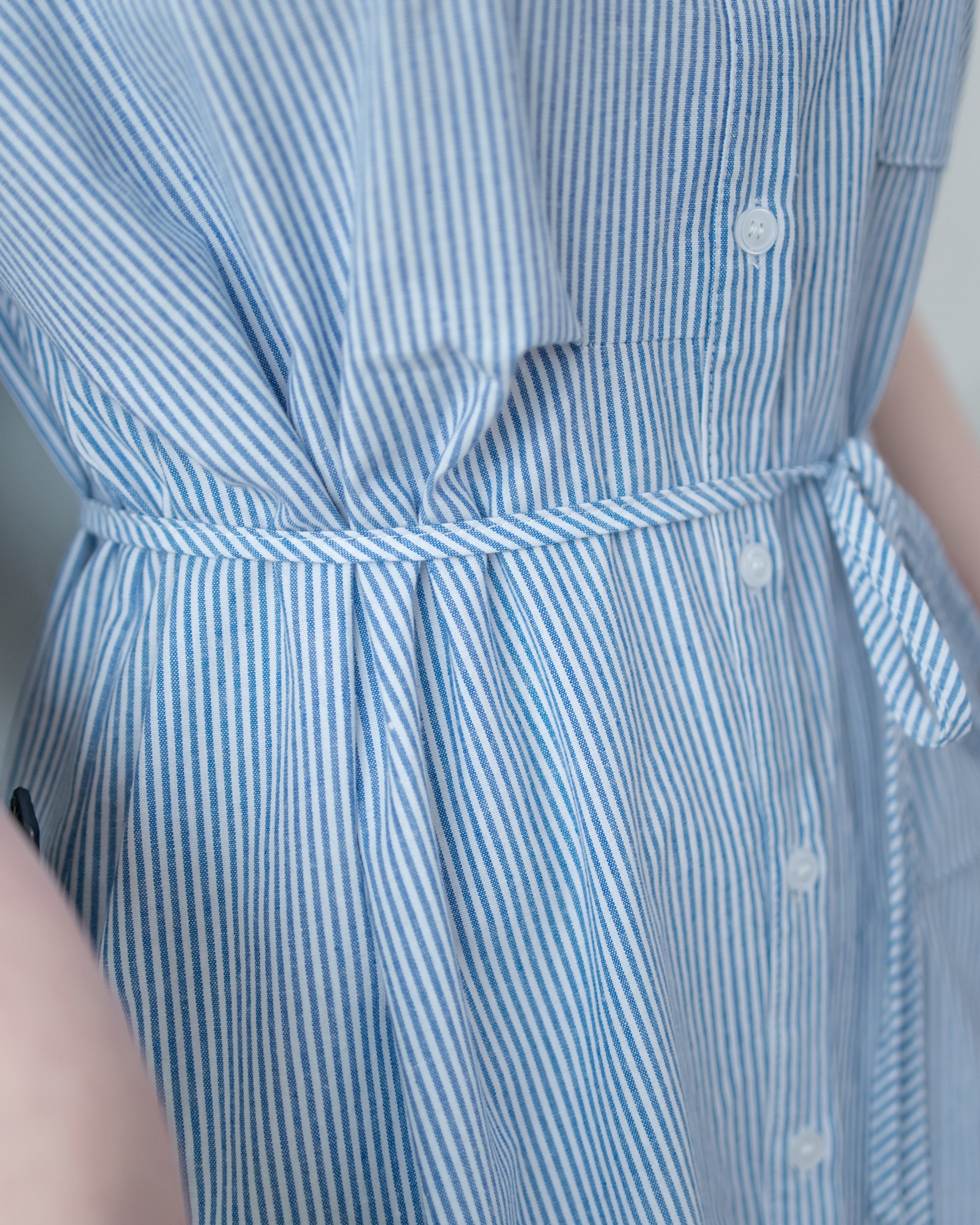Linen Stripe Dress 法式藍白條紋翻褶袖綁帶連身裙/ DS1129 (Pre-order)