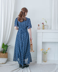 Chiffon Ribbon Dress 荷葉袖雪紡花束絲帶腰帶連身裙/ DS1133 (pre-order ivory/navy)
