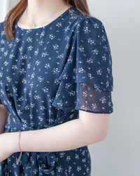 Chiffon Ribbon Dress 荷葉袖雪紡花束絲帶腰帶連身裙/ DS1133 (pre-order ivory/navy)