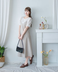Border Vest Set 精緻車線吊帶裙後珍珠套裝/ SE8114 (pre-order blue)