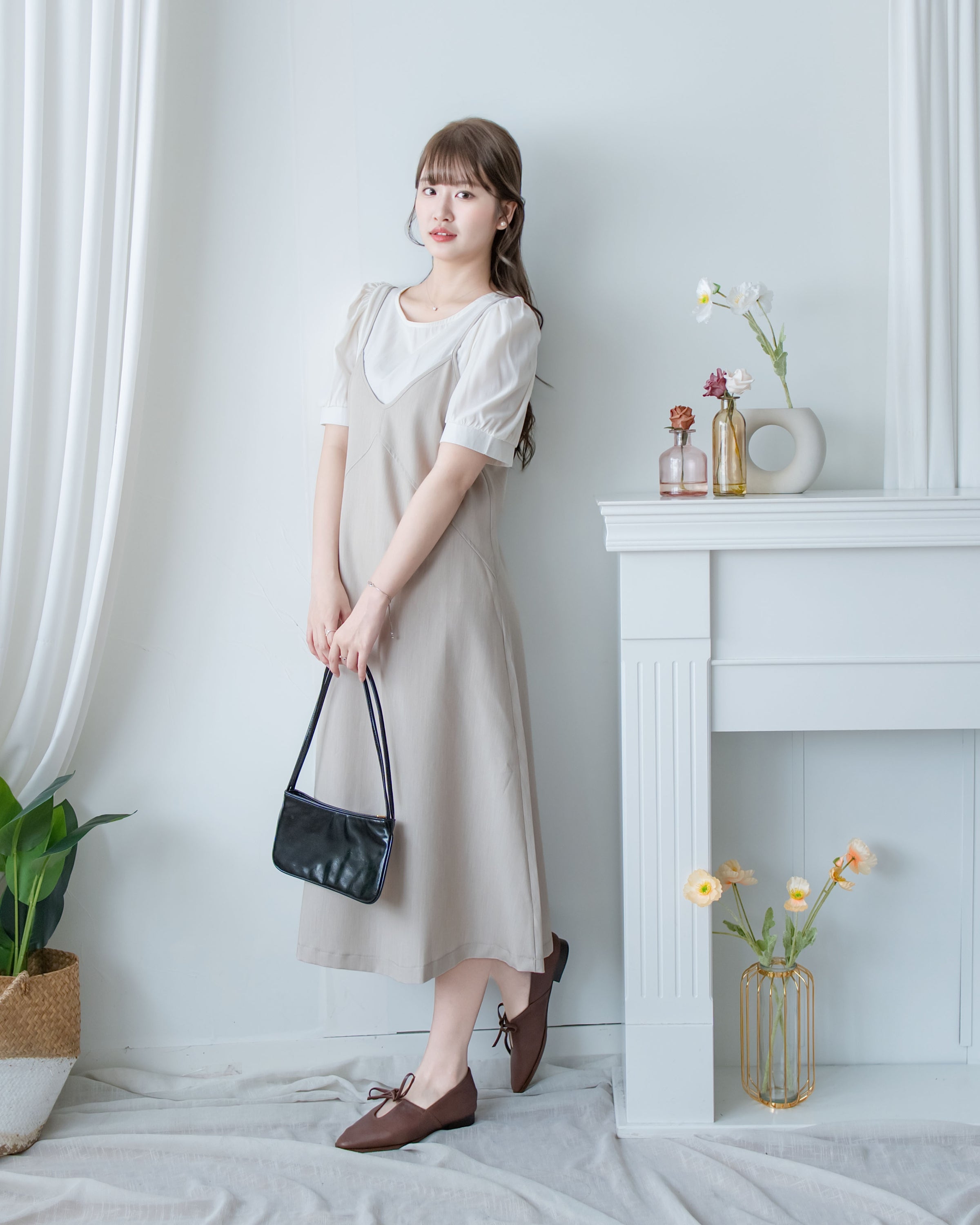 Border Vest Set 精緻車線吊帶裙後珍珠套裝/ SE8114 (pre-order blue)