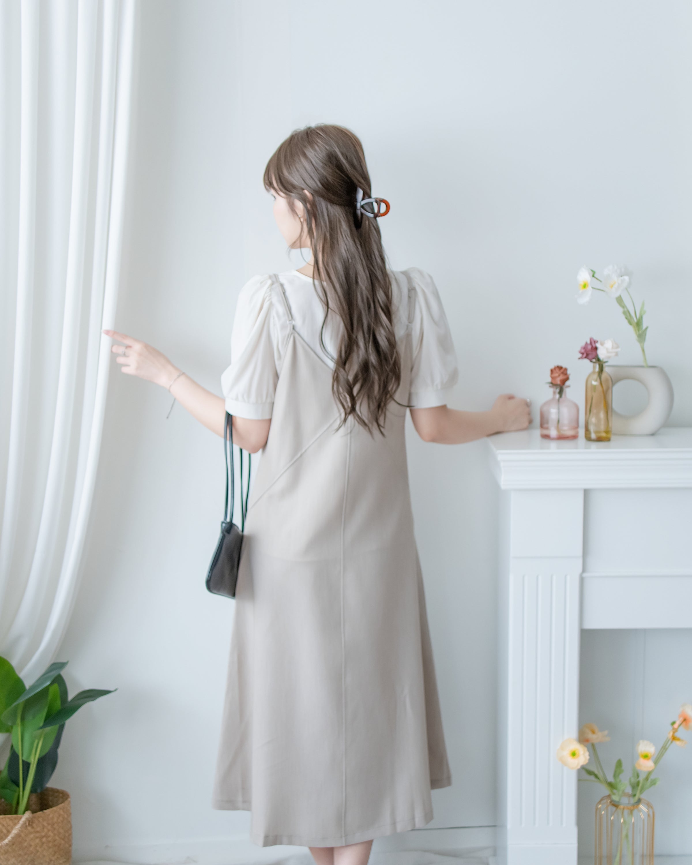 Border Vest Set 精緻車線吊帶裙後珍珠套裝/ SE8114 (pre-order blue)