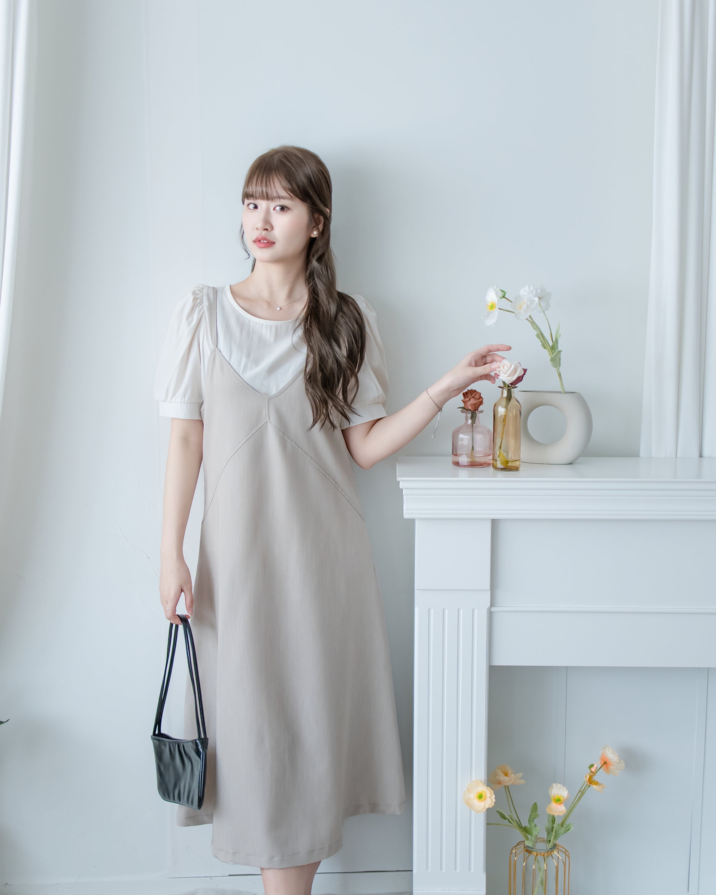 Border Vest Set 精緻車線吊帶裙後珍珠套裝/ SE8114 (pre-order blue)