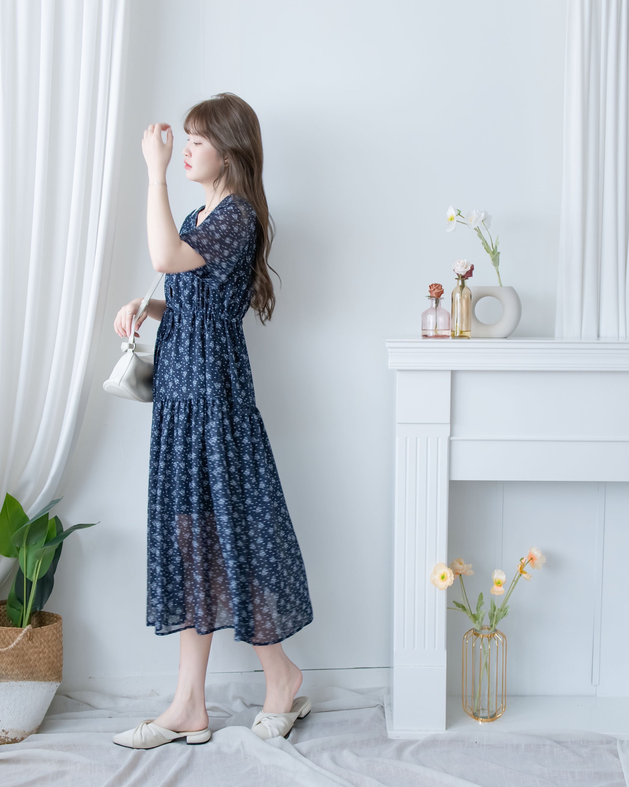 [intent label/intent製 ] Marguerite Chiffon Dress 瑪格麗特花束雪花連身裙/ DSA8005