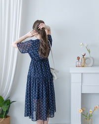 [intent label/intent製 ] Marguerite Chiffon Dress 瑪格麗特花束雪花連身裙/ DSA8005