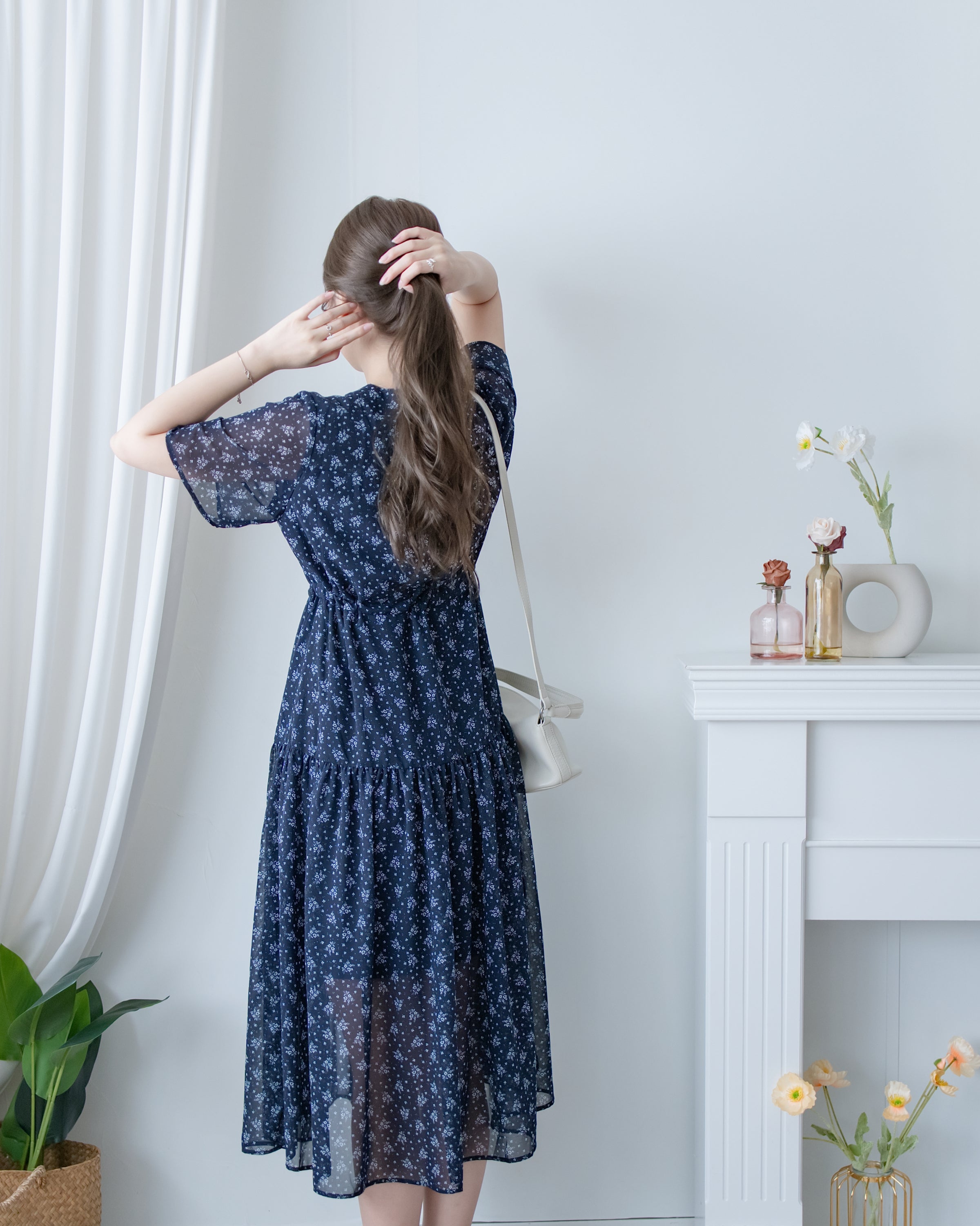 [intent label/intent製 ] Marguerite Chiffon Dress 瑪格麗特花束雪花連身裙/ DSA8005