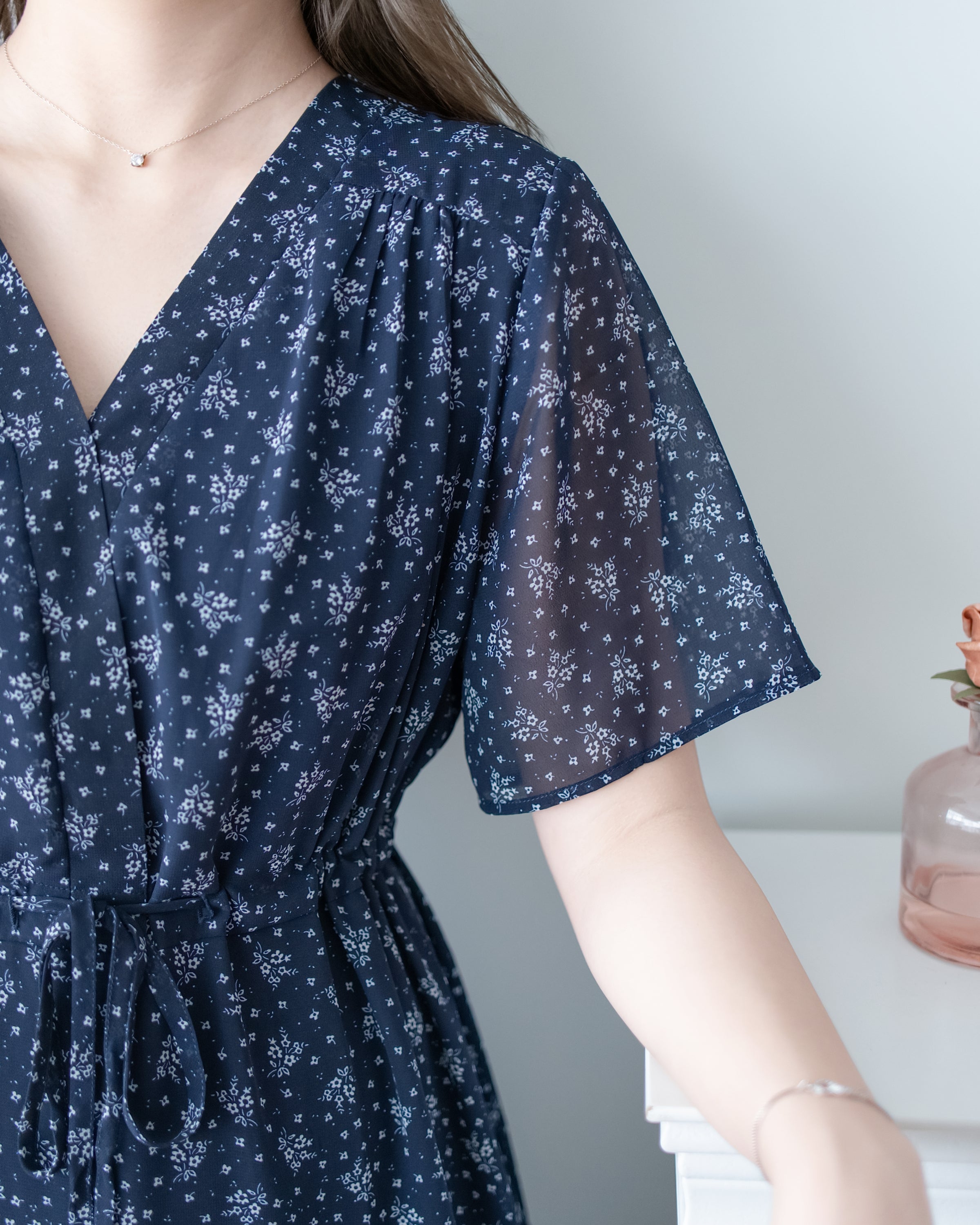 [intent label/intent製 ] Marguerite Chiffon Dress 瑪格麗特花束雪花連身裙/ DSA8005
