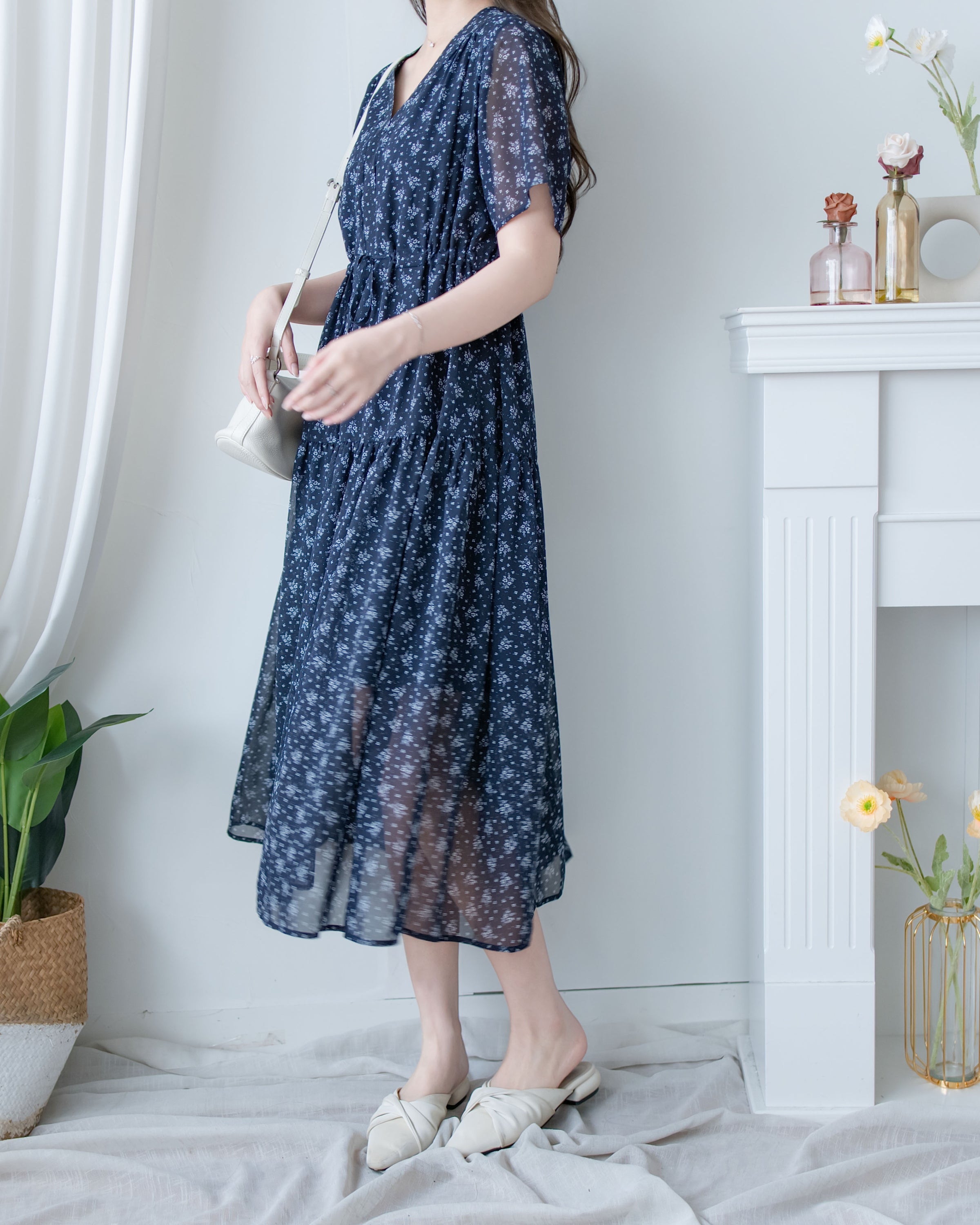 [intent label/intent製 ] Marguerite Chiffon Dress 瑪格麗特花束雪花連身裙/ DSA8005