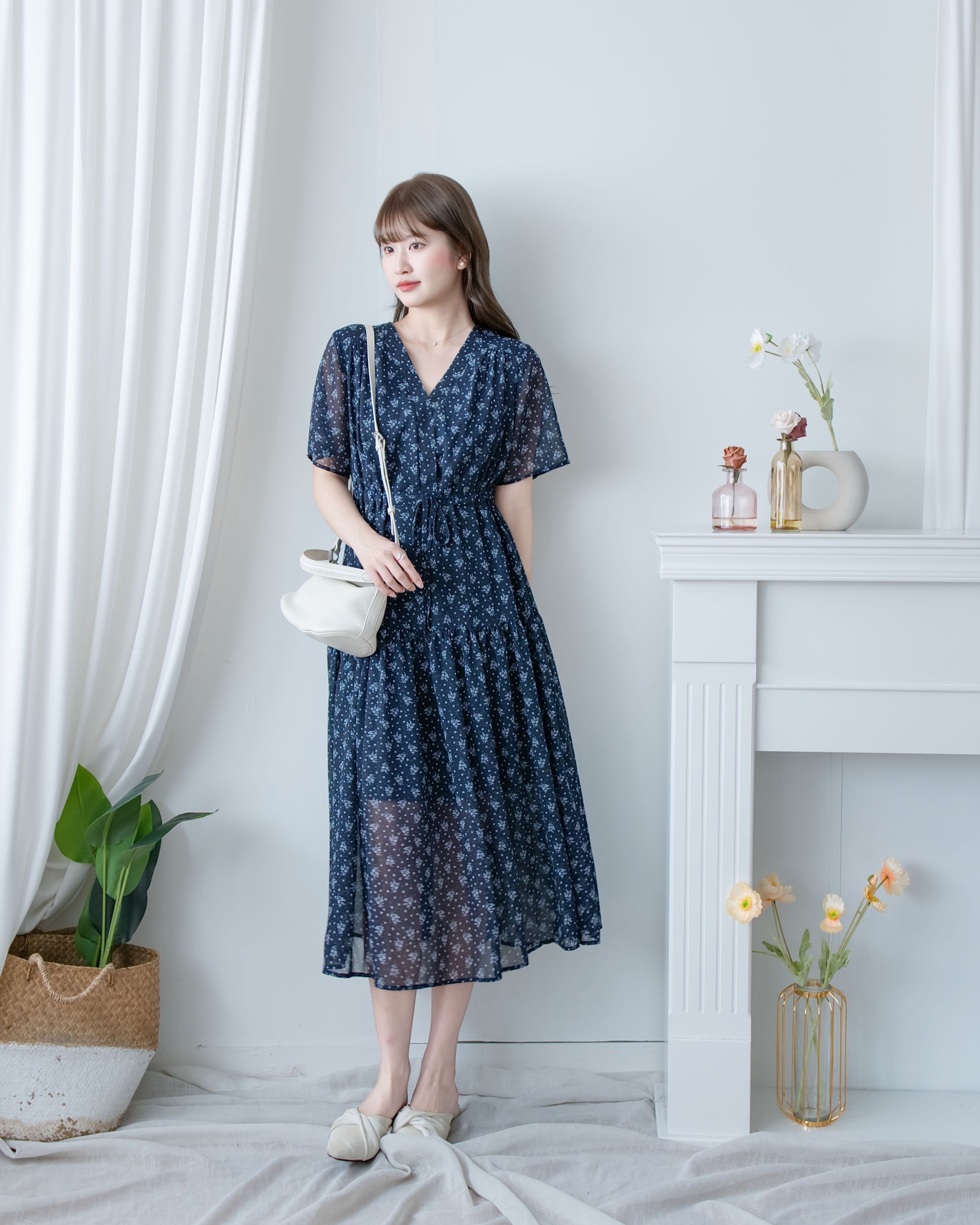 [intent label/intent製 ] Marguerite Chiffon Dress 瑪格麗特花束雪花連身裙/ DSA8005