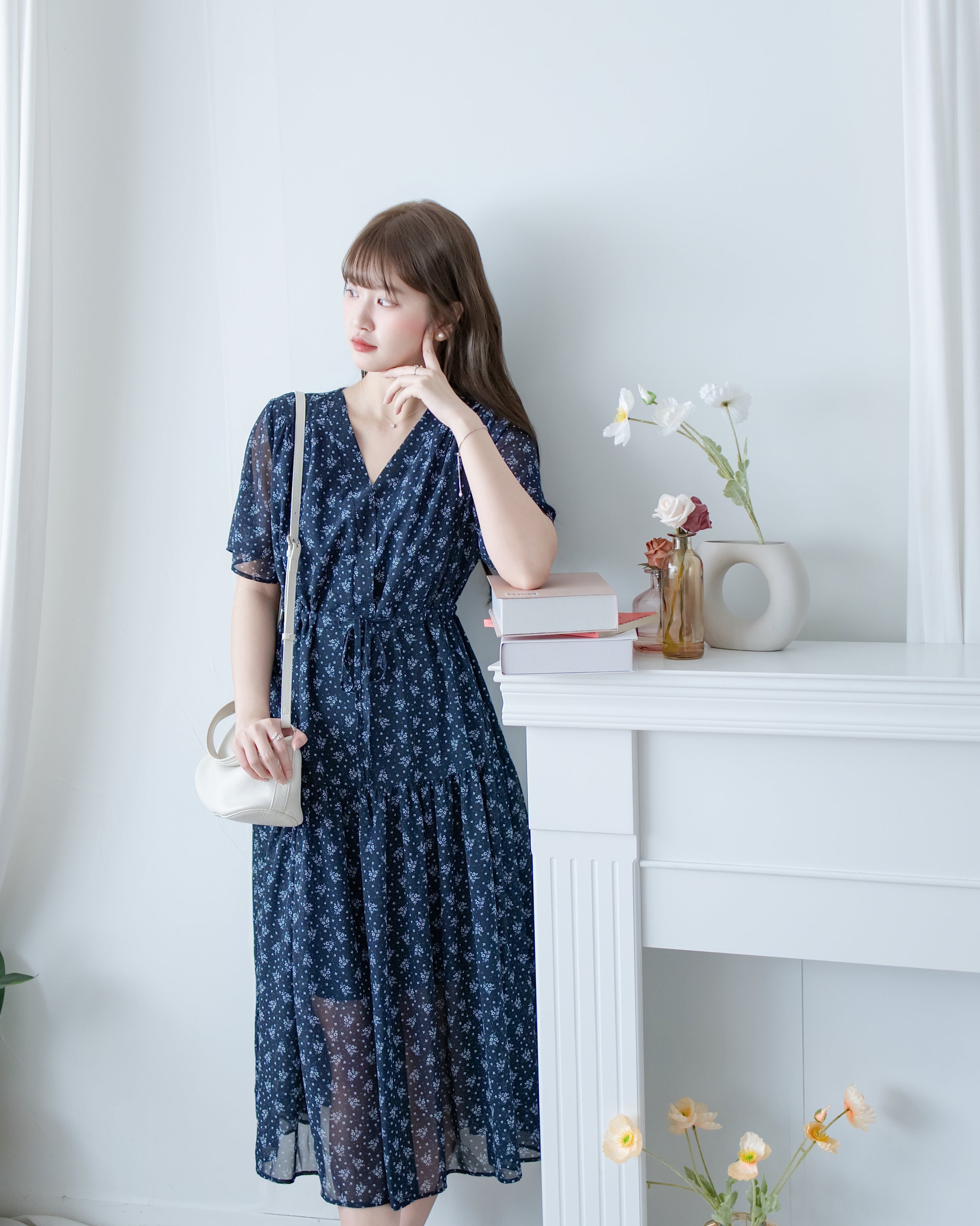[intent label/intent製 ] Marguerite Chiffon Dress 瑪格麗特花束雪花連身裙/ DSA8005