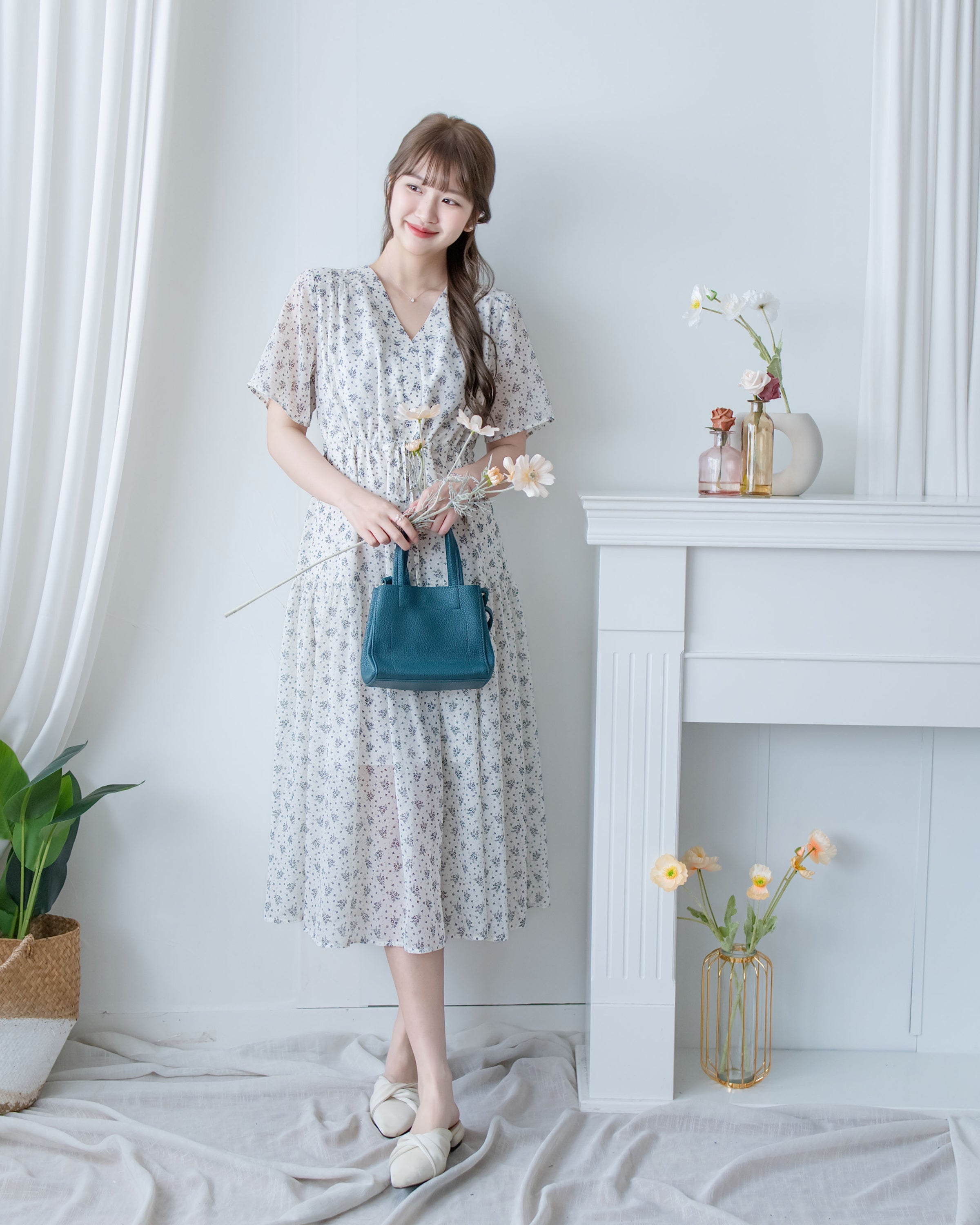 [intent label/intent製 ] Marguerite Chiffon Dress 瑪格麗特花束雪花連身裙/ DSA8005