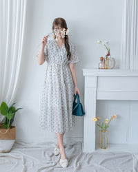 [intent label/intent製 ] Marguerite Chiffon Dress 瑪格麗特花束雪花連身裙/ DSA8005